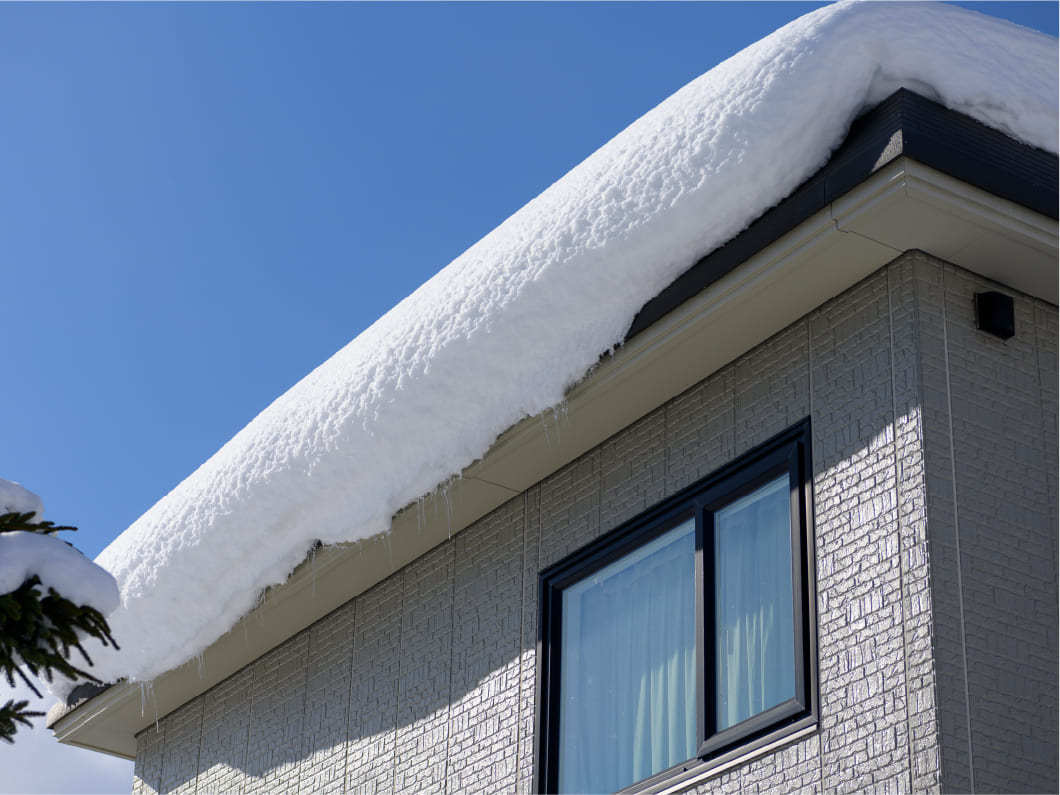 屋根に雪が積もっている様子