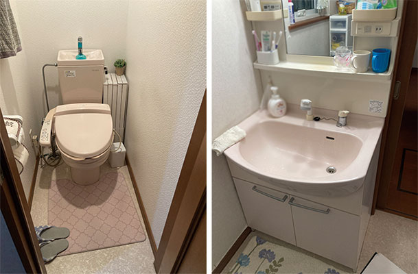交換前のトイレと洗面化粧台