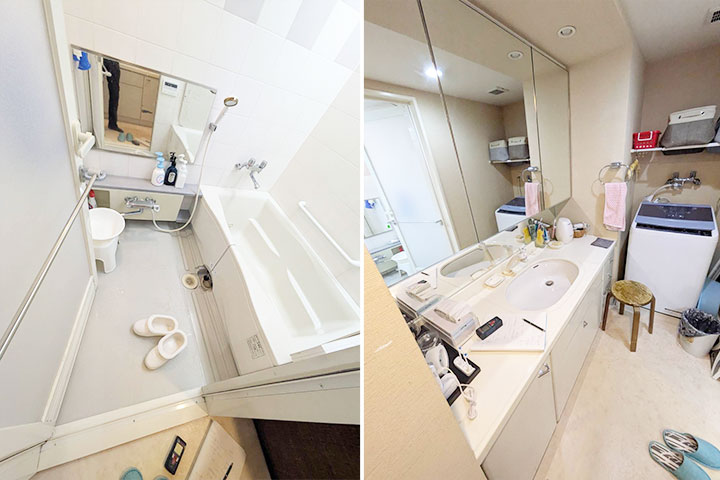 施工前の浴室と洗面化粧台