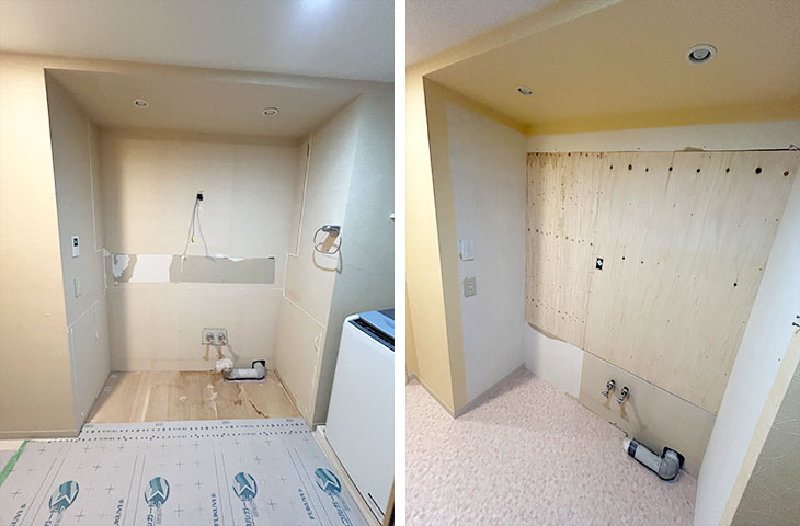既存洗面台解体後
