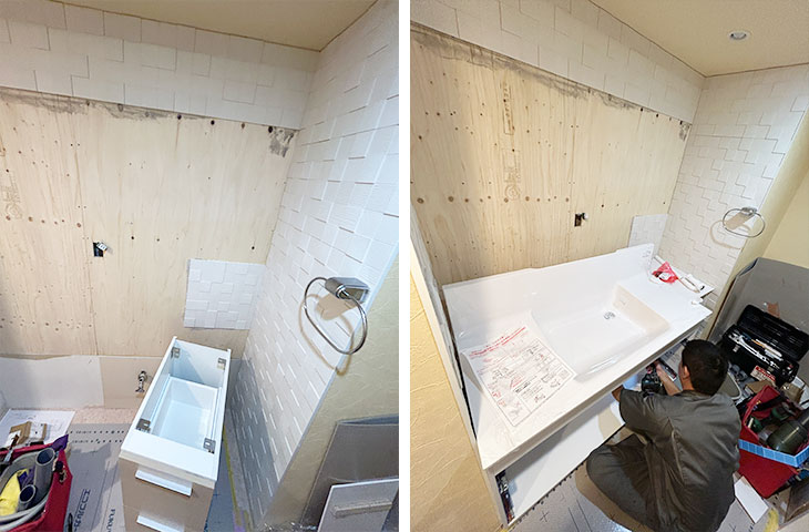 洗面化粧台設置中